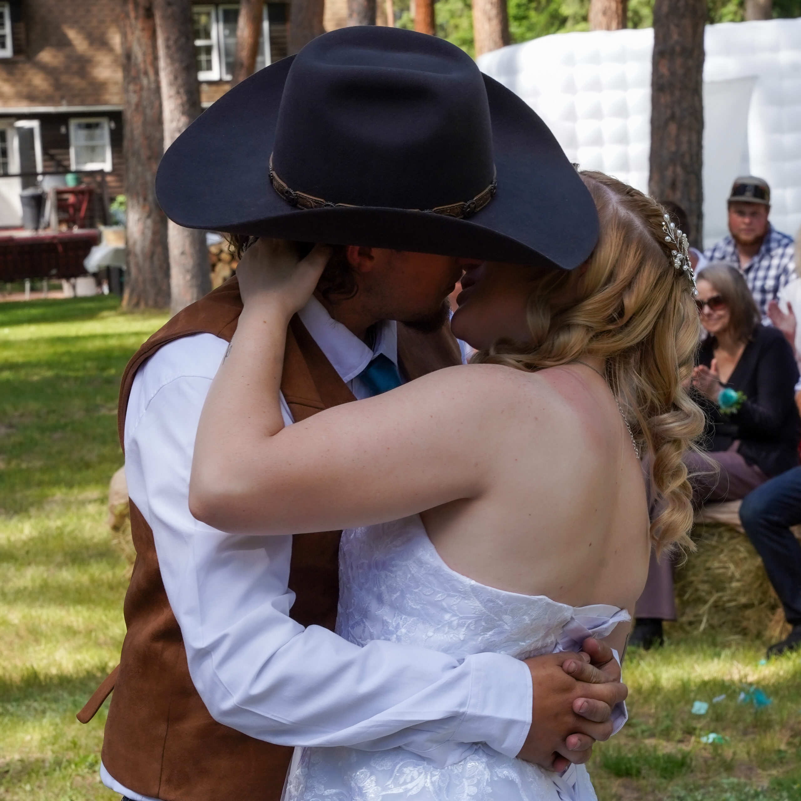 Bride and groom's first kiss