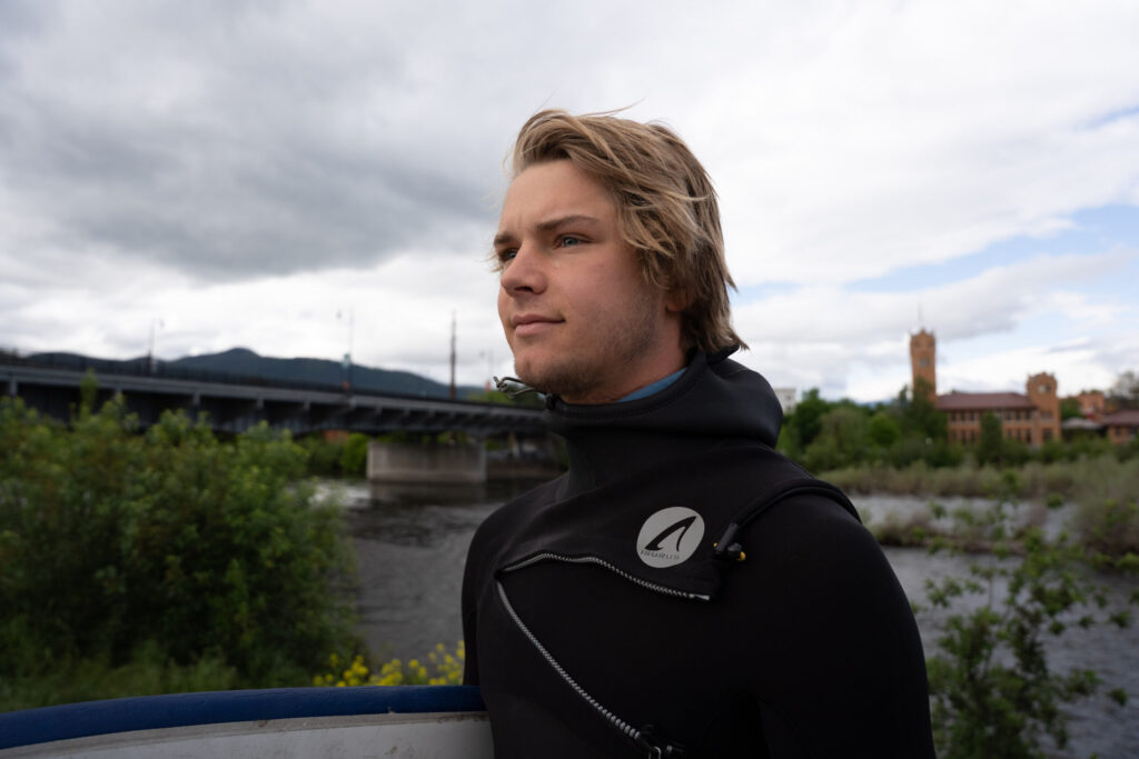 Local Missoula river rapids surfer